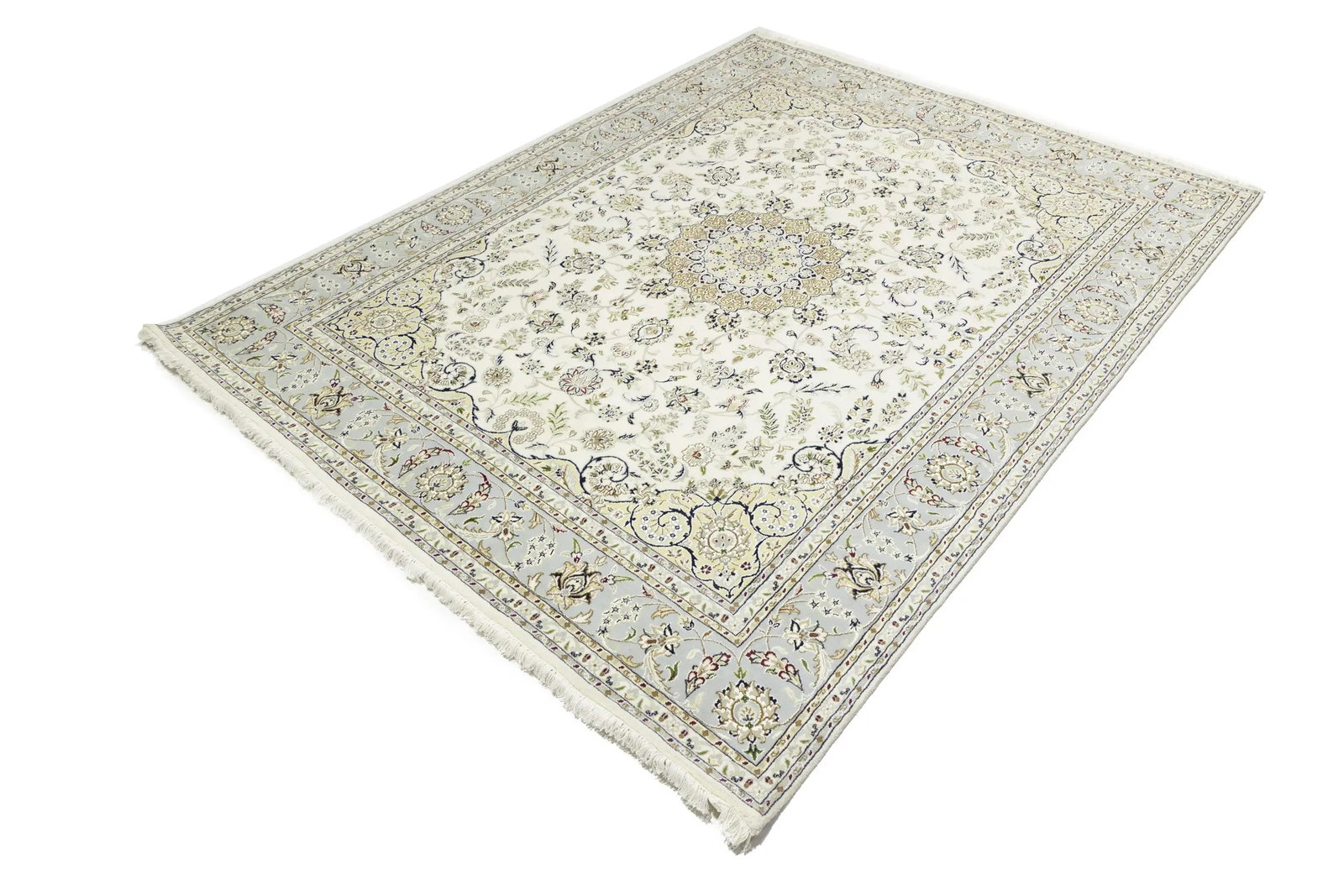 Cream Floral 8X10 Indo-Nain Oriental Rug - 6