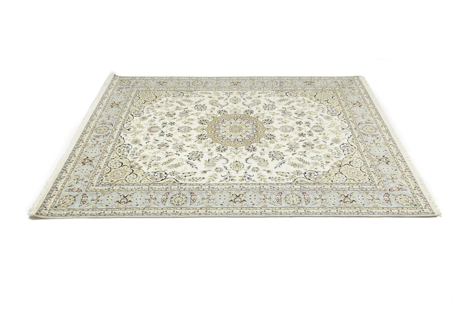 Cream Floral 8X10 Indo-Nain Oriental Rug - 7