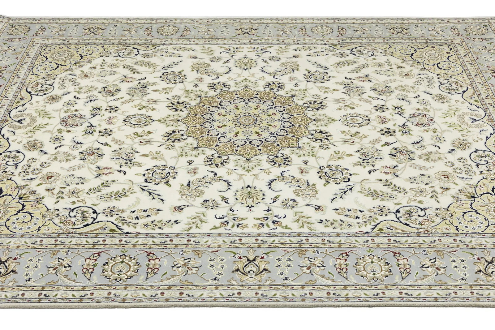 Cream Floral 8X10 Indo-Nain Oriental Rug - 8