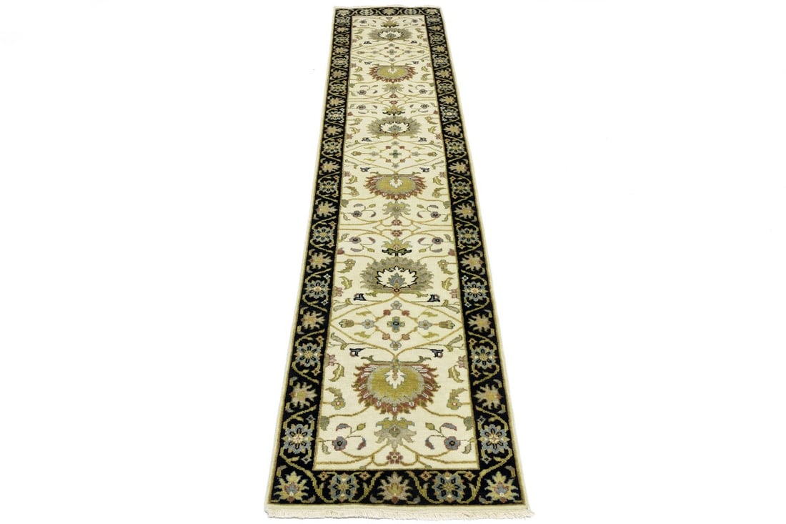 Cream Floral Osh Chobi 2'5X12 Peshawar Oriental Runner Rug - 3