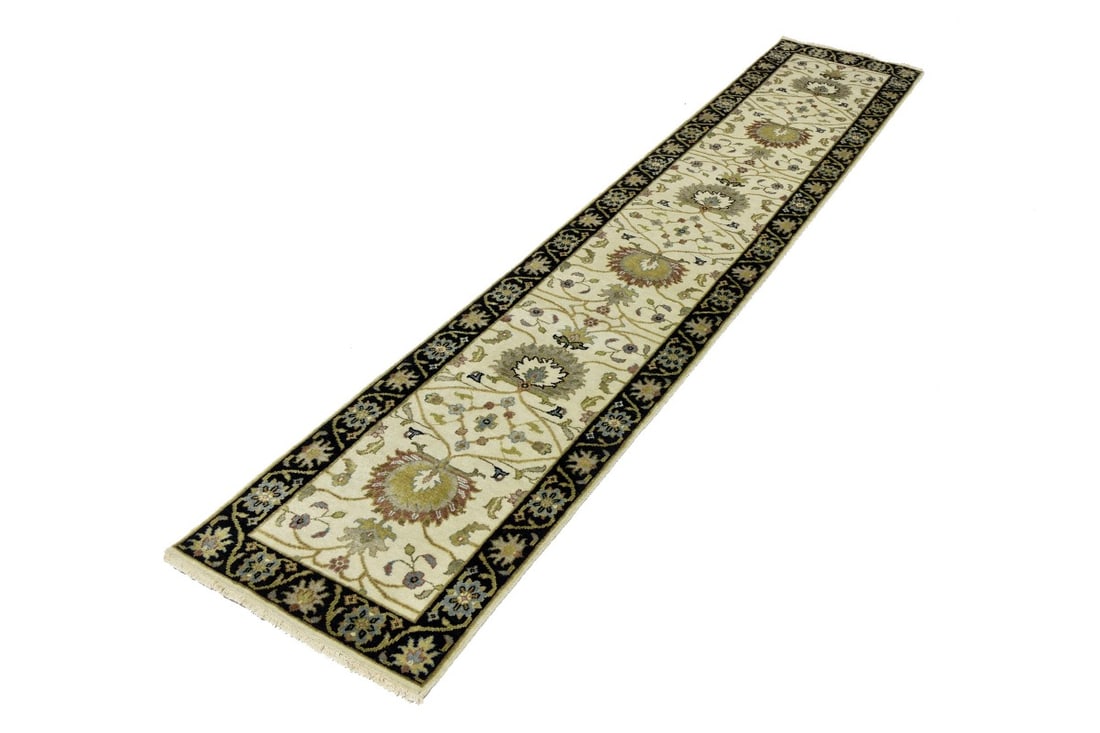 Cream Floral Osh Chobi 2'5X12 Peshawar Oriental Runner Rug - 4