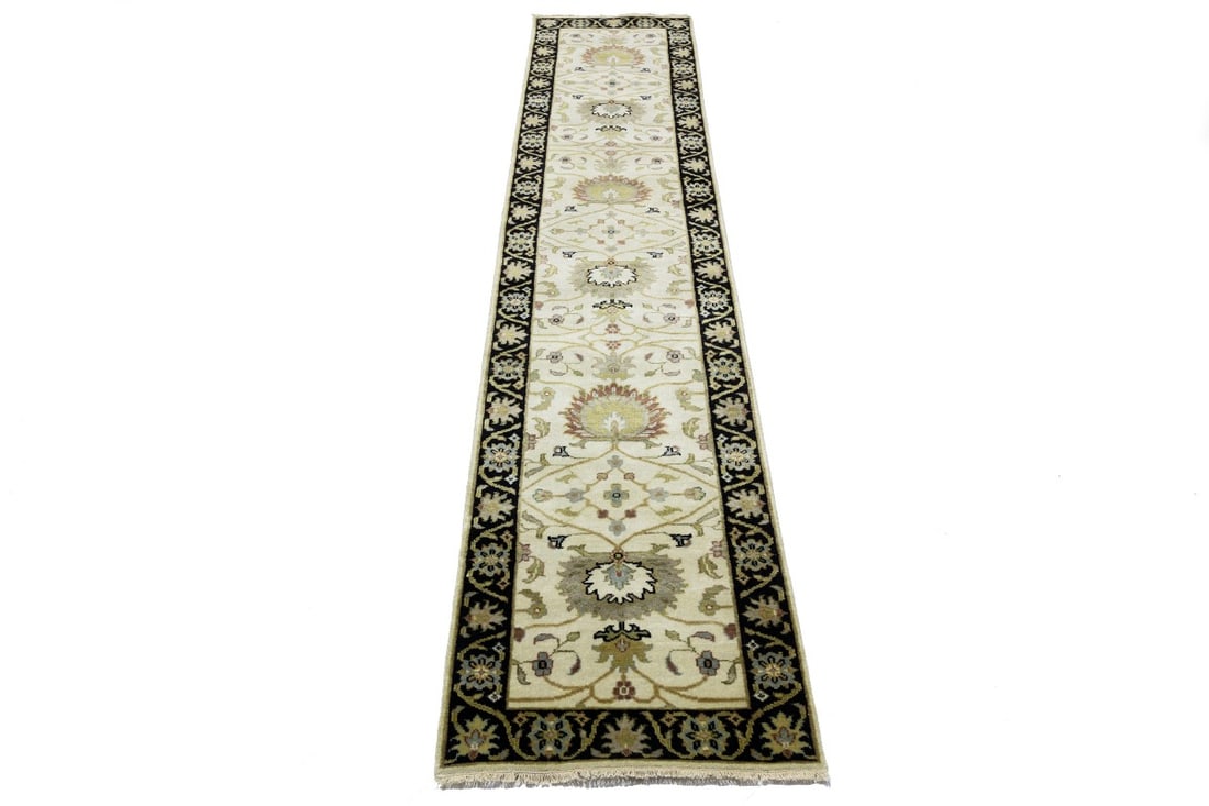 Cream Floral Osh Chobi 2'5X12 Peshawar Oriental Runner Rug - 5