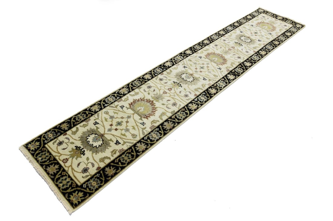 Cream Floral Osh Chobi 2'5X12 Peshawar Oriental Runner Rug - 6