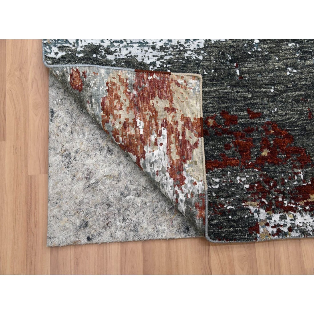 Parchment Color, Hand Knotted Abstract Design, Soft Wool Square Rug - 4