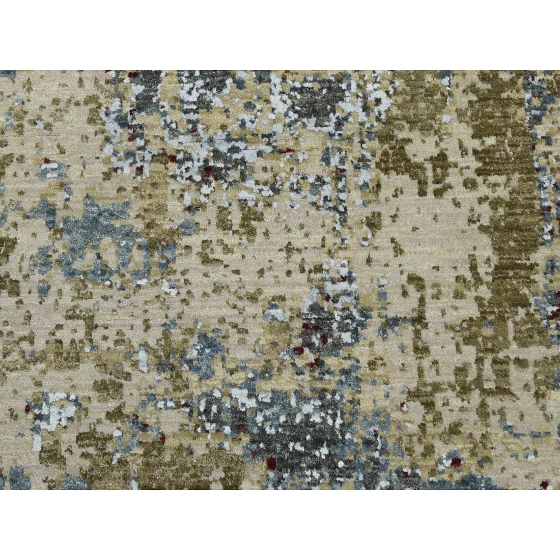 Parchment Color, Hand Knotted Abstract Design, Soft Wool Square Rug - 8
