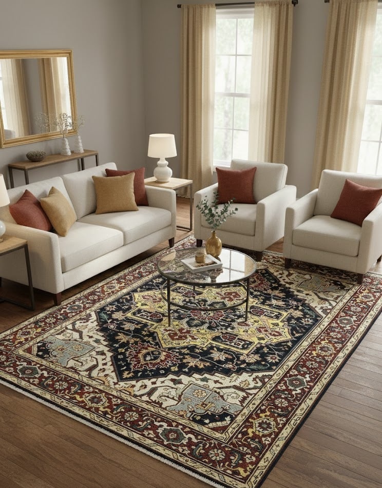 Dark Purple-navy Geometric 9X12 Heriz Serapi Oriental Rug - 2
