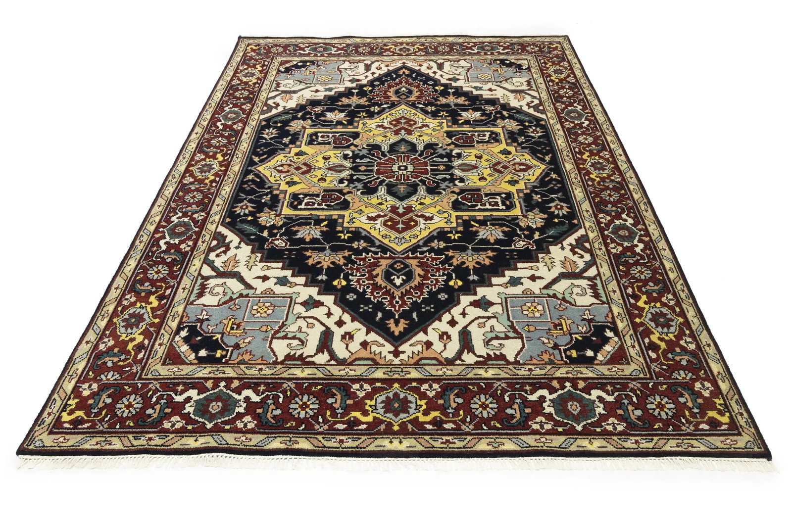 Dark Purple-navy Geometric 9X12 Heriz Serapi Oriental Rug - 3