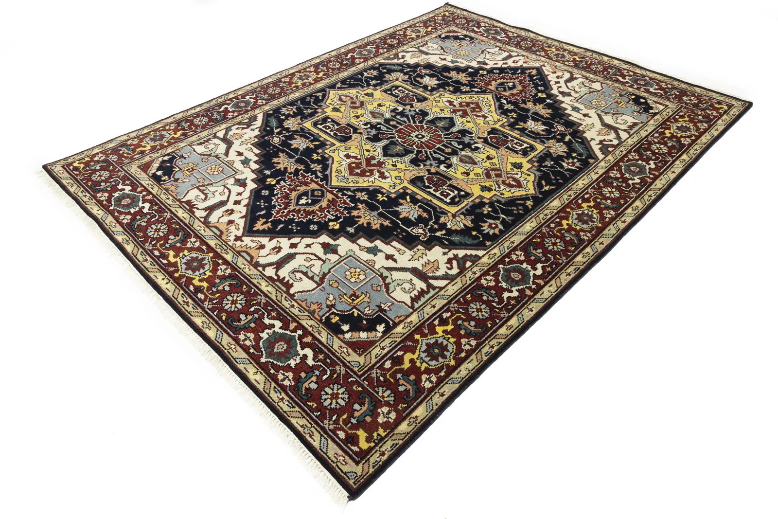 Dark Purple-navy Geometric 9X12 Heriz Serapi Oriental Rug - 4