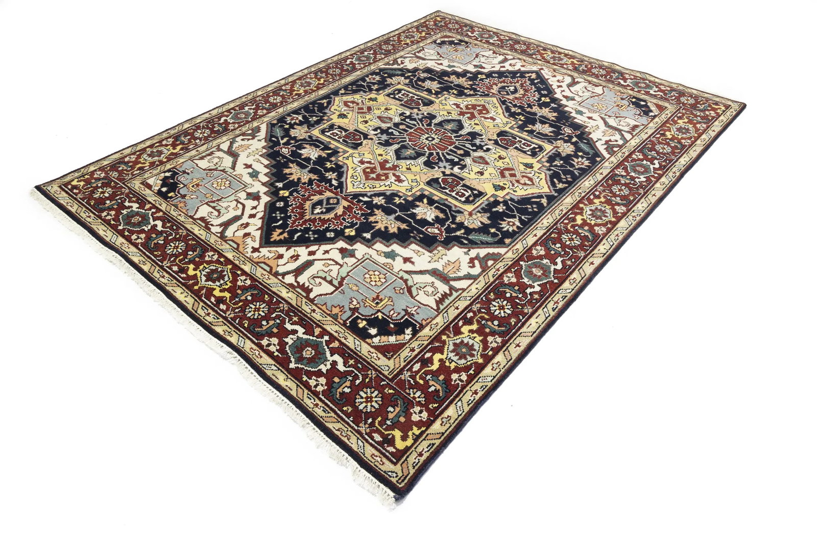 Dark Purple-navy Geometric 9X12 Heriz Serapi Oriental Rug - 6