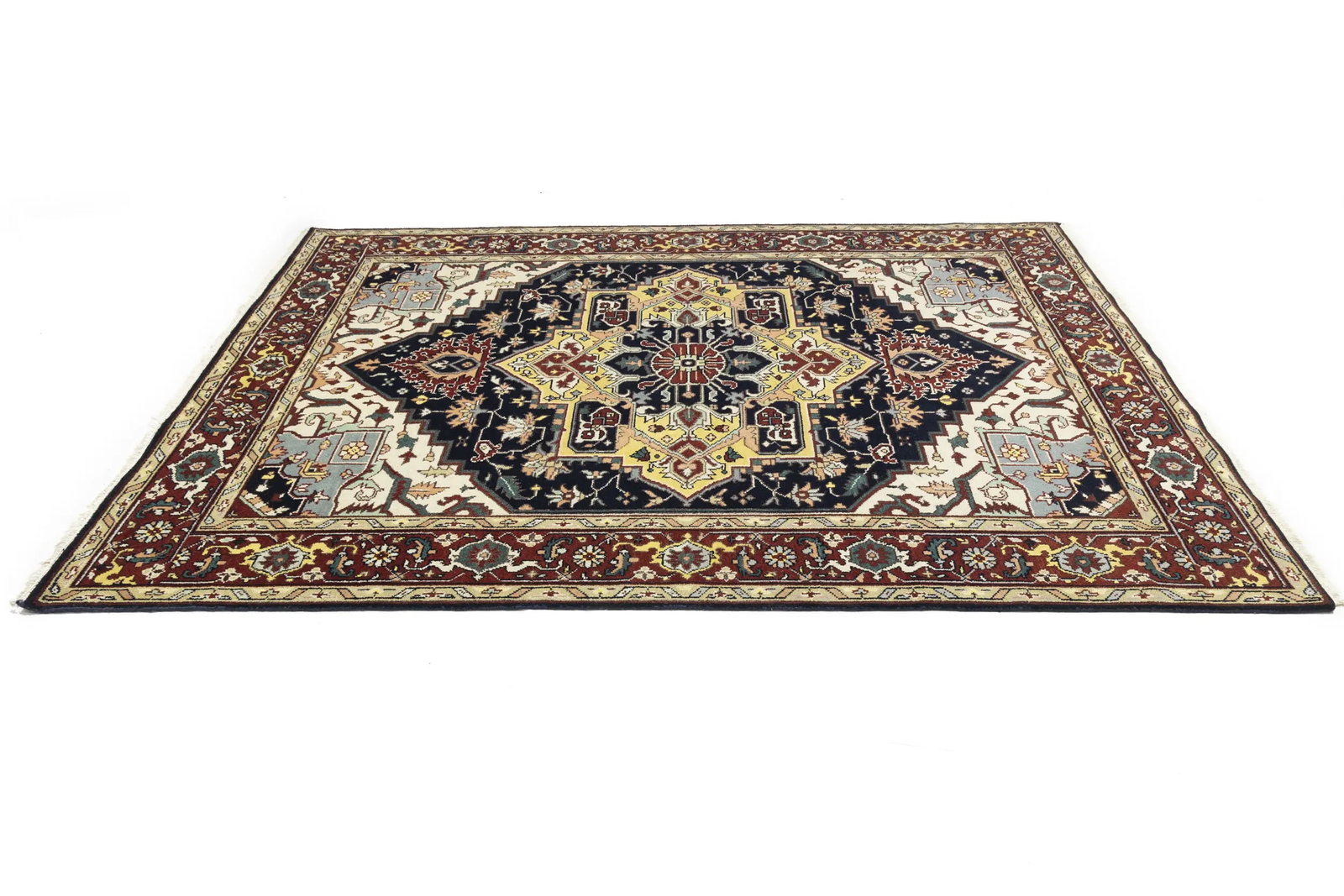 Dark Purple-navy Geometric 9X12 Heriz Serapi Oriental Rug - 7