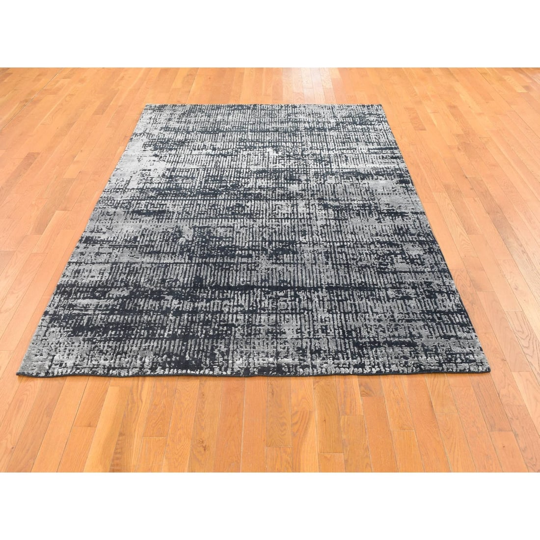 Black, Modern, Wool and Plant Based Silk, Hand Loomed, Oriental Rug - 2