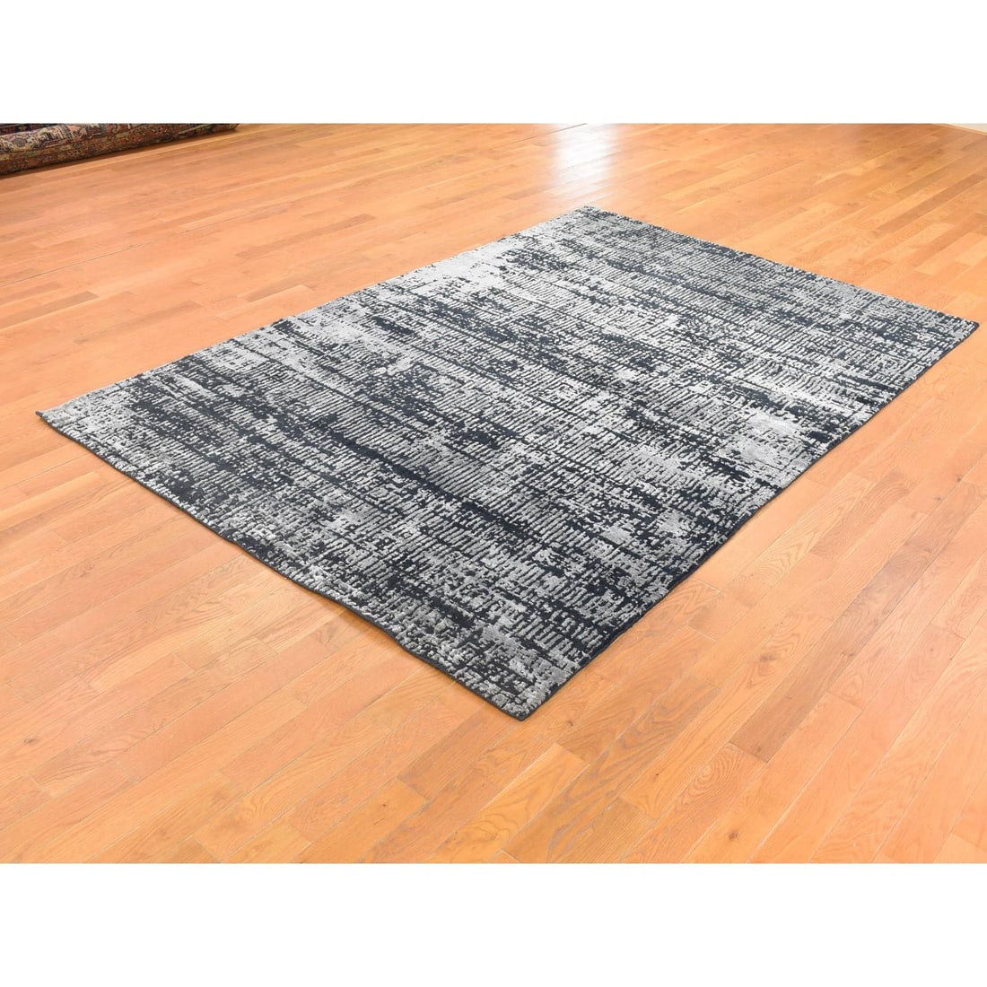 Black, Modern, Wool and Plant Based Silk, Hand Loomed, Oriental Rug - 3