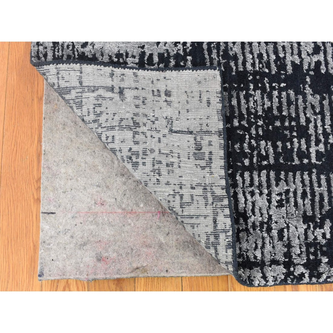 Black, Modern, Wool and Plant Based Silk, Hand Loomed, Oriental Rug - 4