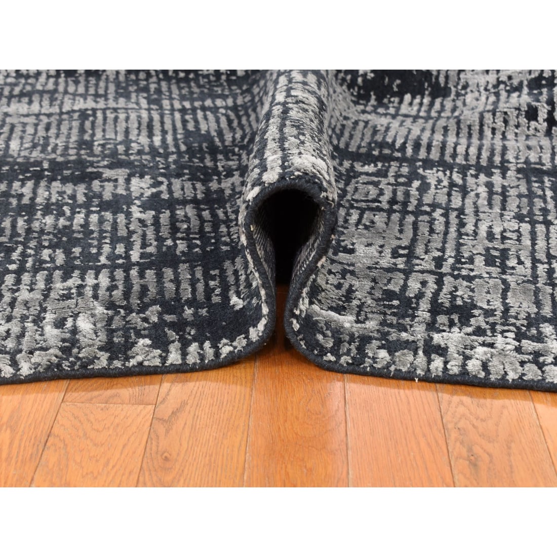 Black, Modern, Wool and Plant Based Silk, Hand Loomed, Oriental Rug - 5