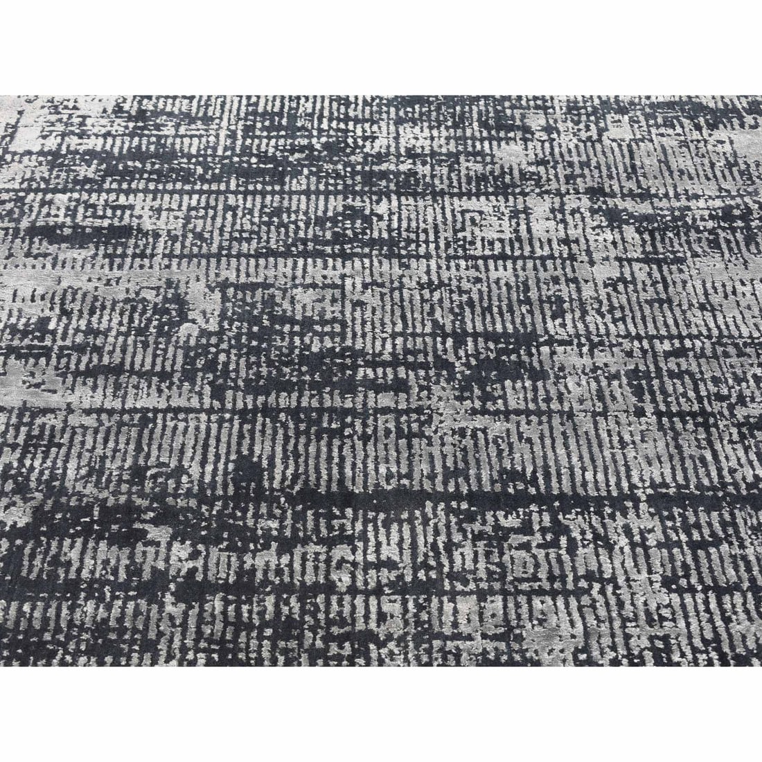 Black, Modern, Wool and Plant Based Silk, Hand Loomed, Oriental Rug - 8
