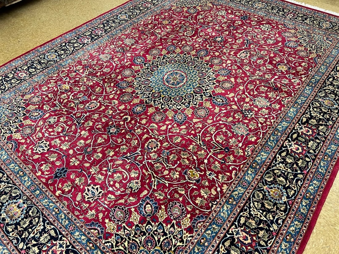 Hand Knotted Persian Kashmar Rug Magenta Red Wool 9'10" x 12'9" Area Carpet - 10