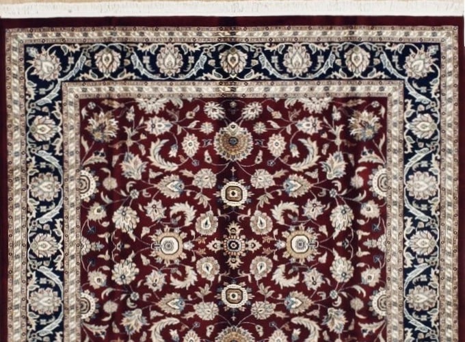 Hand Knotted Indo-Tabriz Red Wool Oriental Area Rug Carpet 7'9" x 8' - 4