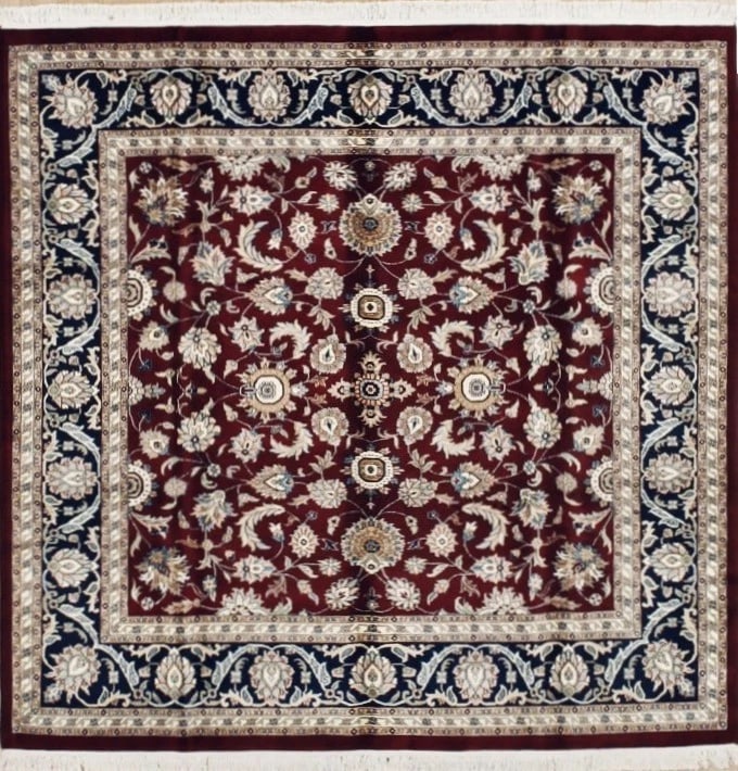 Hand Knotted Indo-Tabriz Red Wool Oriental Area Rug Carpet 7'9" x 8' - 6