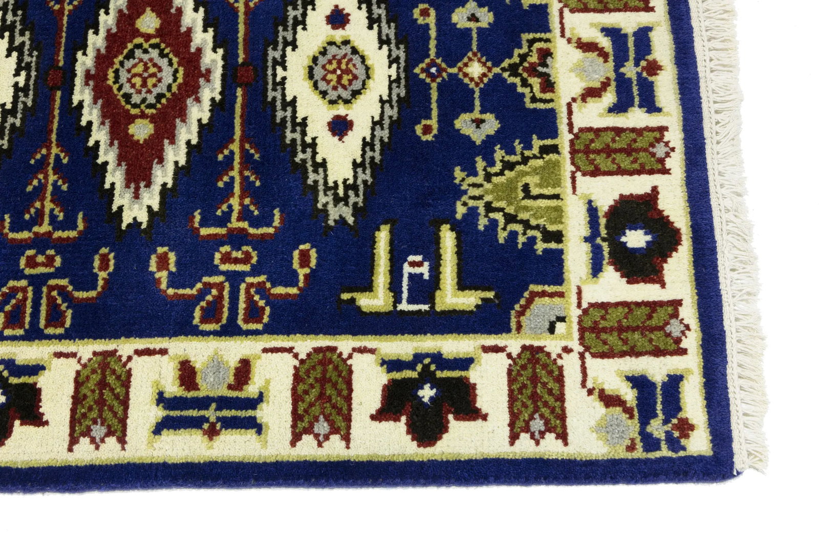 Navy Blue Geometric 3X8 Kazak Oriental Runner Rug - 12