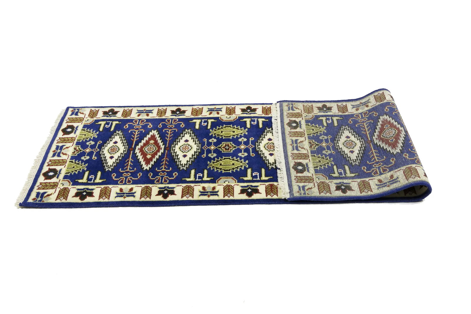 Navy Blue Geometric 3X8 Kazak Oriental Runner Rug - 16