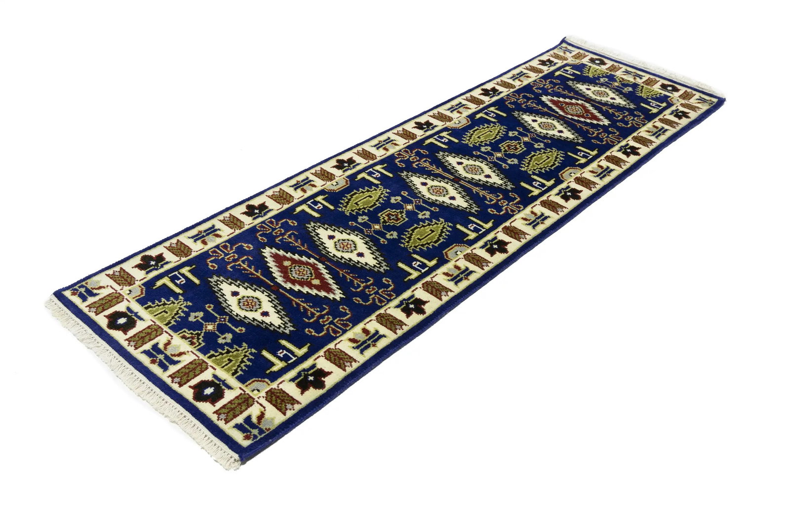 Navy Blue Geometric 3X8 Kazak Oriental Runner Rug - 4