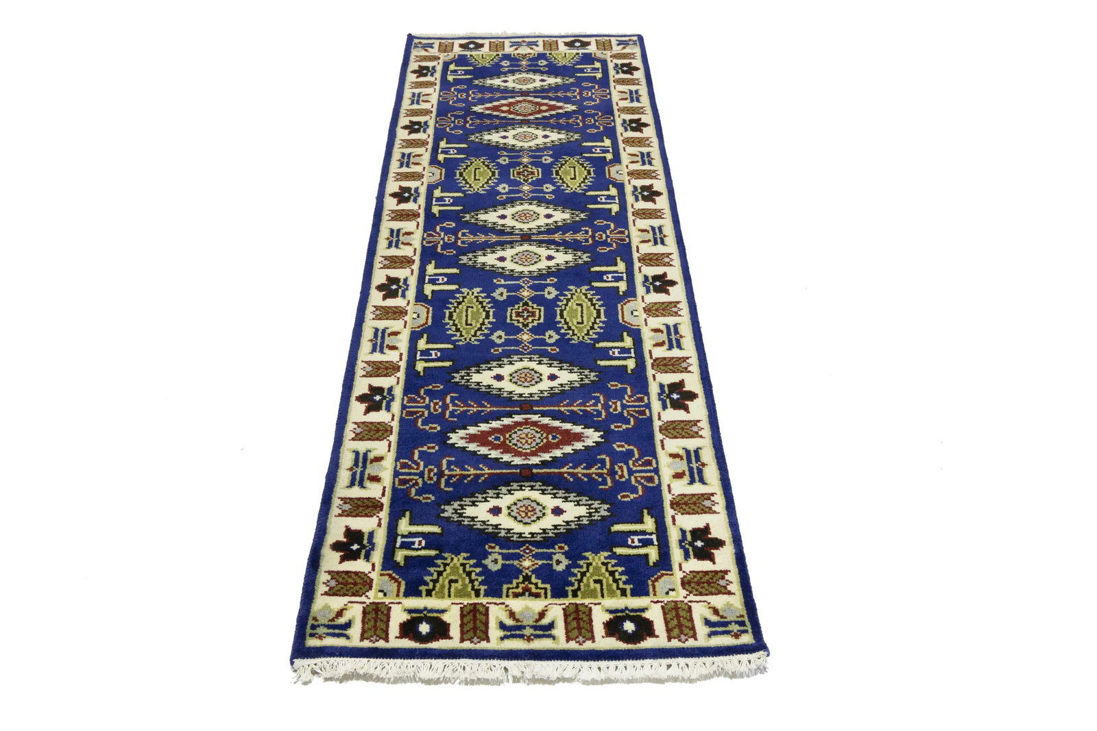 Navy Blue Geometric 3X8 Kazak Oriental Runner Rug - 5