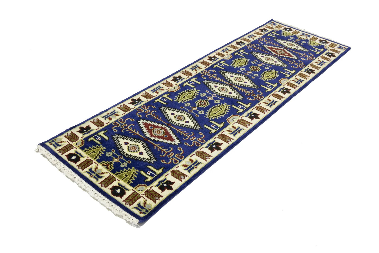 Navy Blue Geometric 3X8 Kazak Oriental Runner Rug - 6