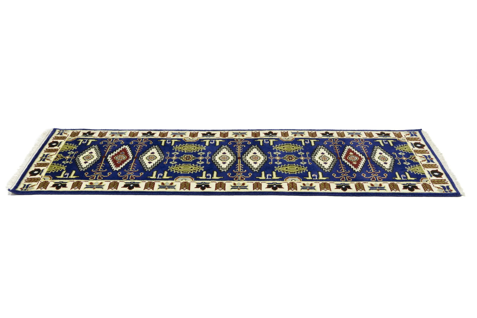 Navy Blue Geometric 3X8 Kazak Oriental Runner Rug - 7