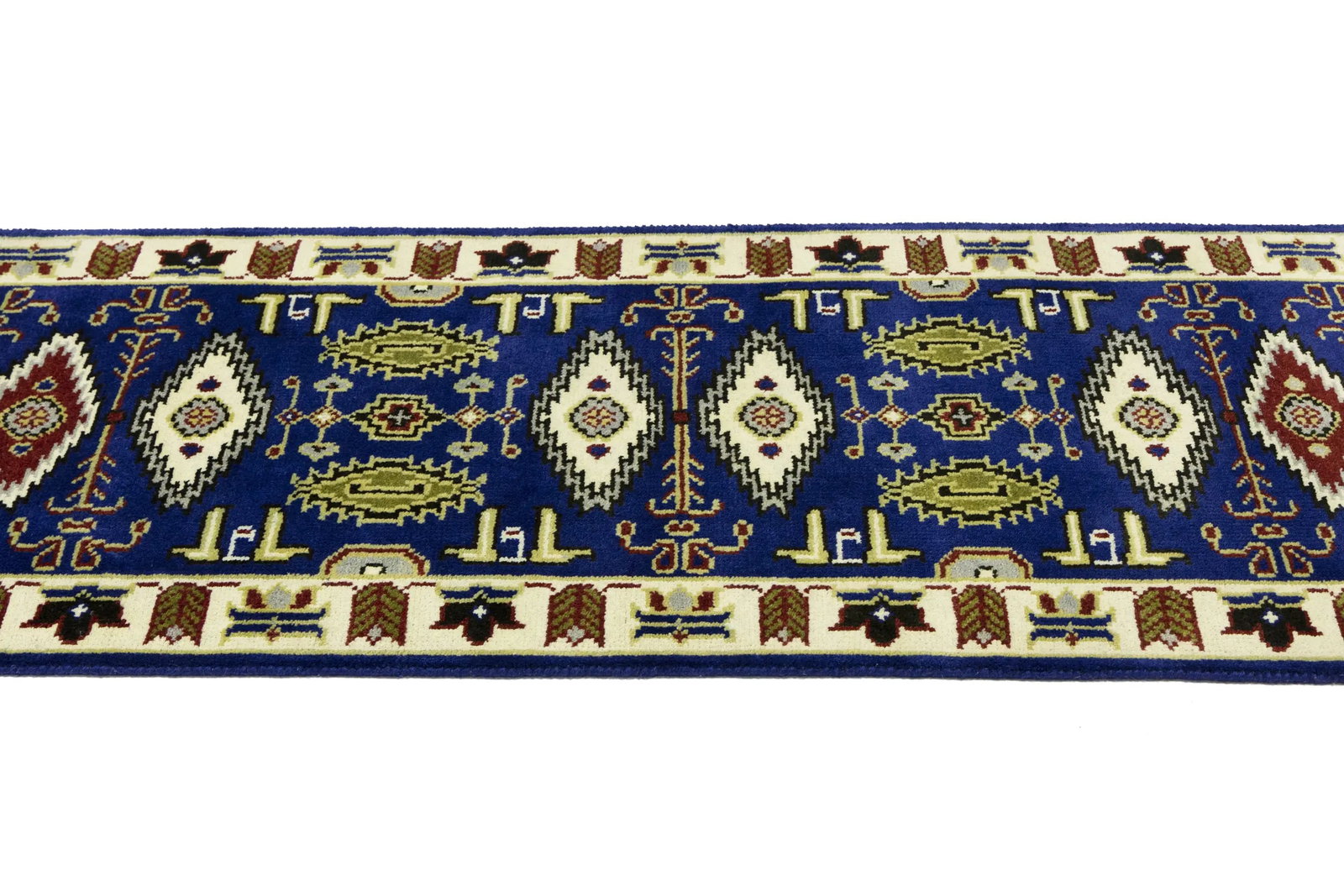 Navy Blue Geometric 3X8 Kazak Oriental Runner Rug - 8