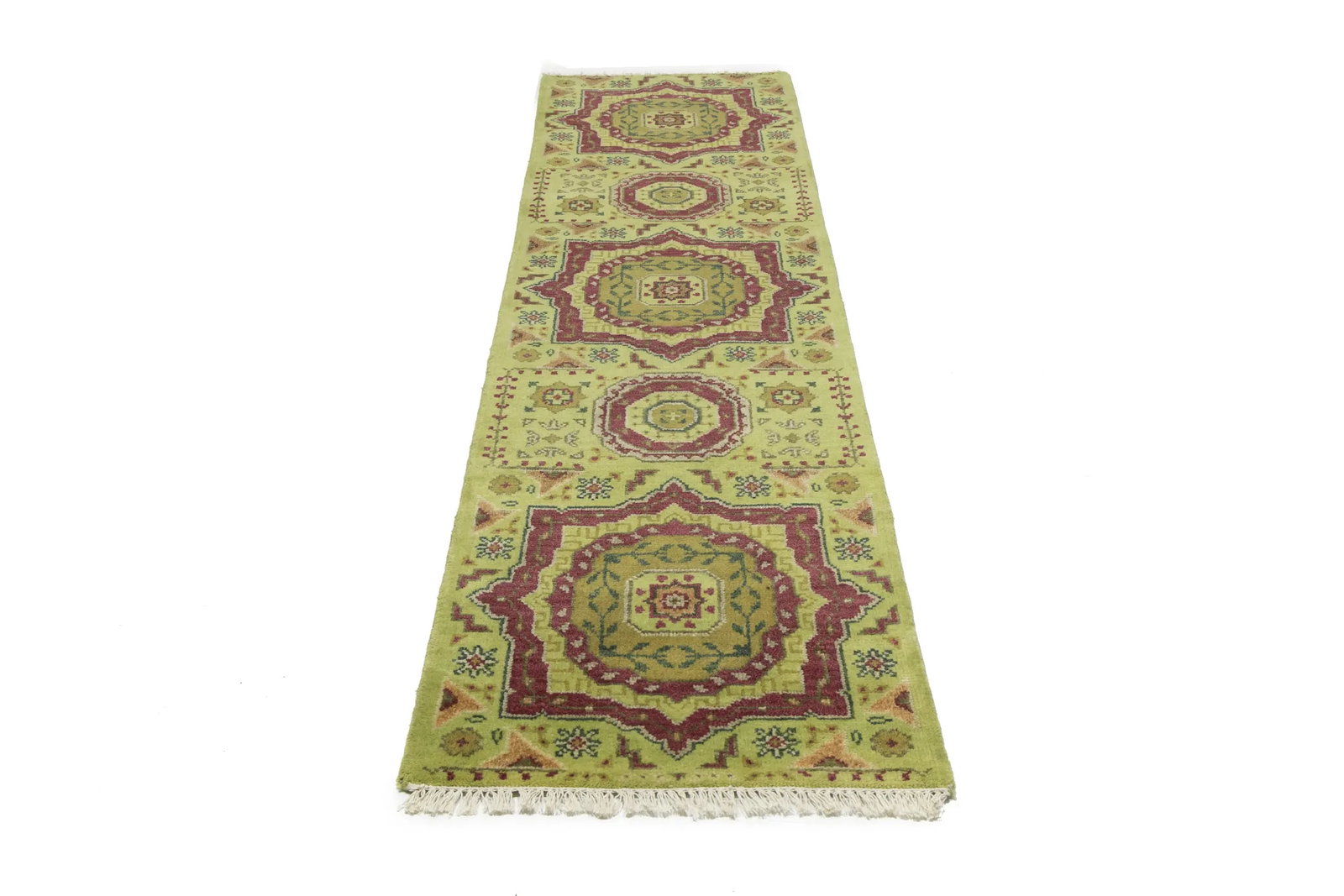 Light Lime Green Floral 2'7X9'8 Heriz Serapi Oriental Runner Rug - 4