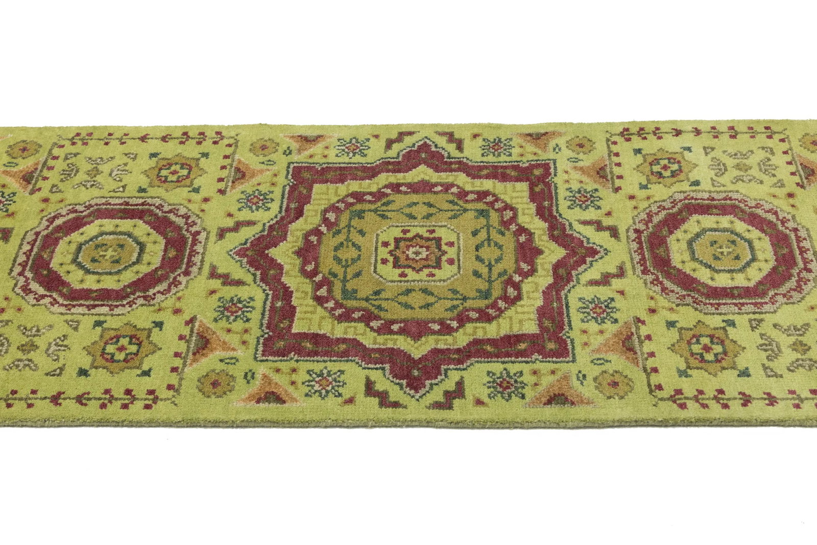 Light Lime Green Floral 2'7X9'8 Heriz Serapi Oriental Runner Rug - 7