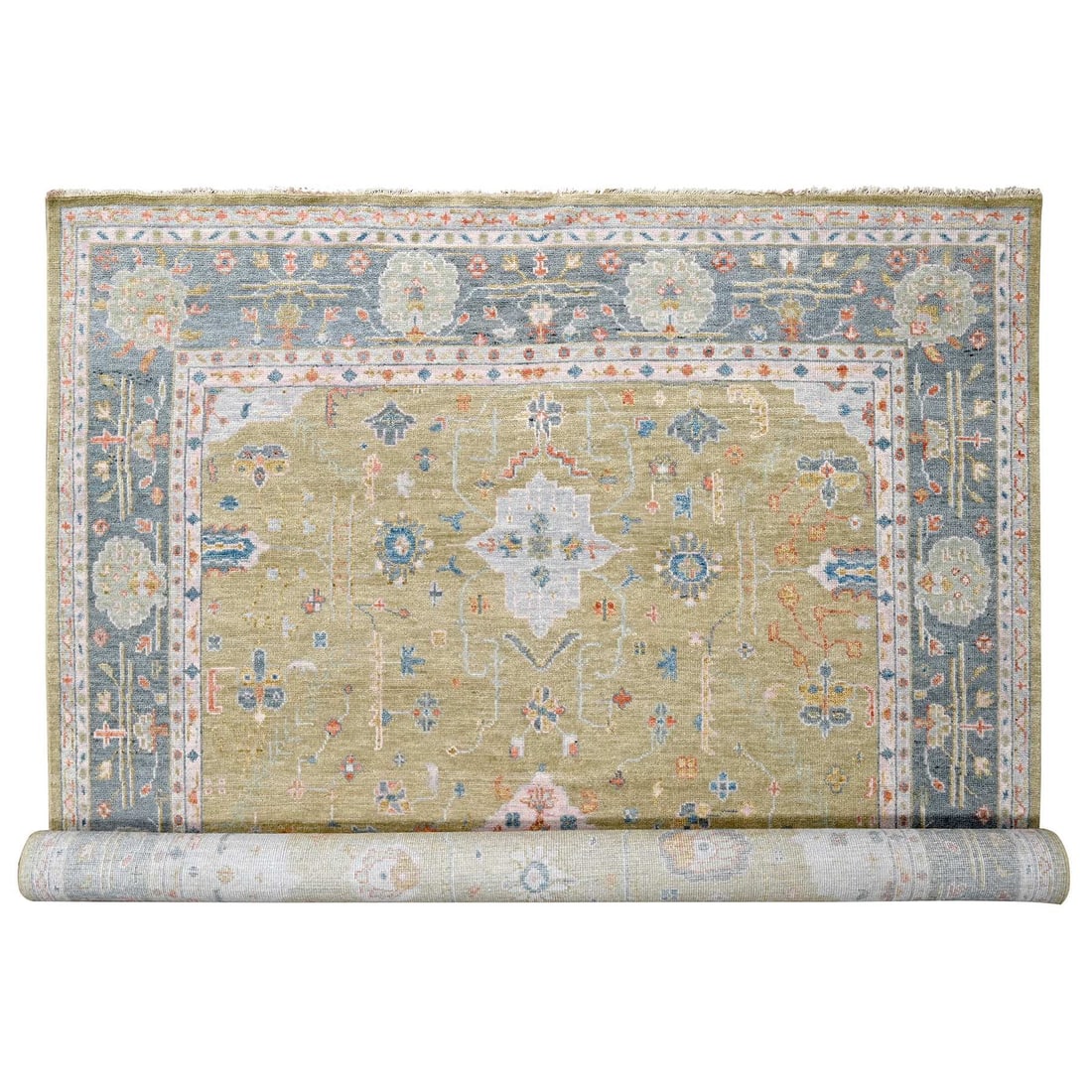 Dusty Yellow Oushak Design Supple Hand Knotted Oversized Rug: Title: Dusty Yellow Oushak Design Supple Hand Knotted Oversized Rug Description:This is a truly genuine one-of-a-kind. It has been Knotted for months and months in the centuries-old weaving craftsmans