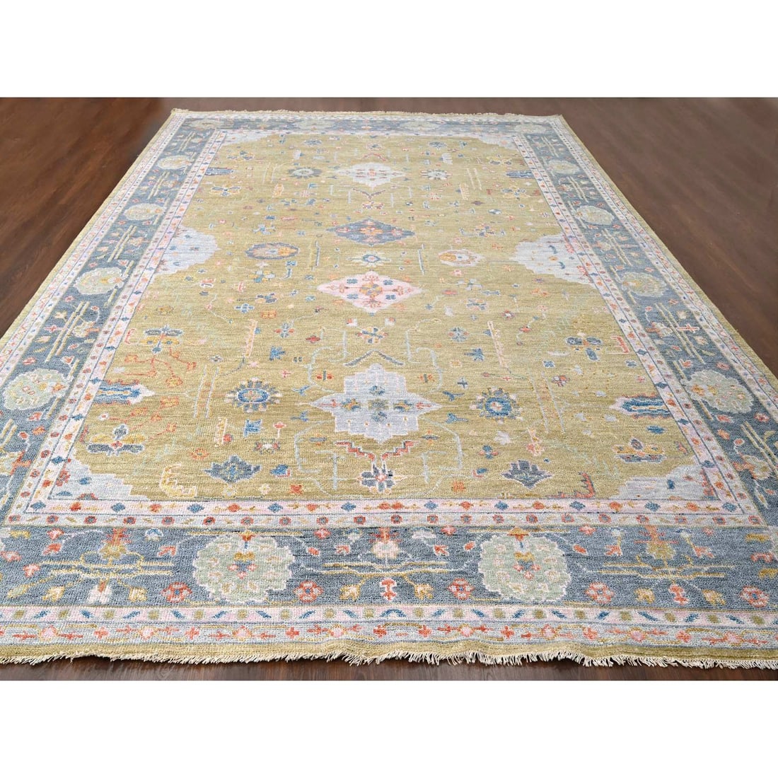 Dusty Yellow Oushak Design Supple Hand Knotted Oversized Rug - 2