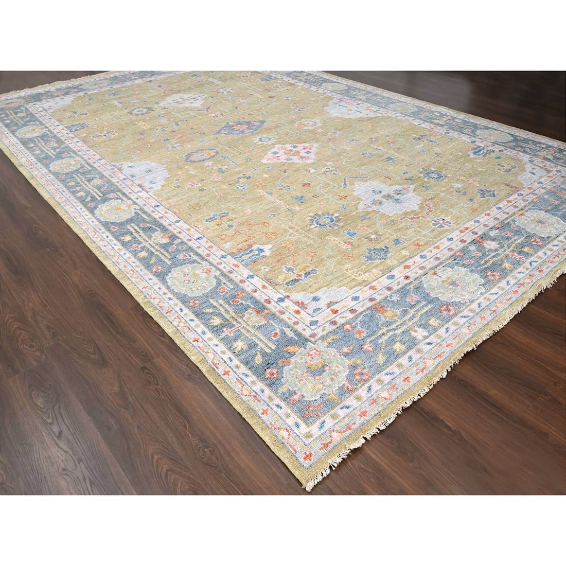 Dusty Yellow Oushak Design Supple Hand Knotted Oversized Rug - 3