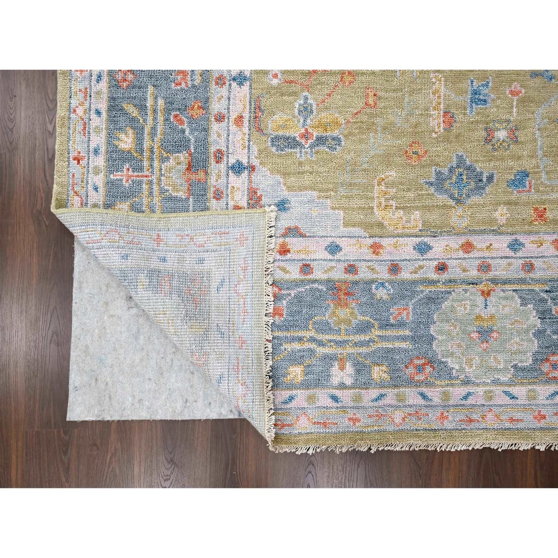 Dusty Yellow Oushak Design Supple Hand Knotted Oversized Rug - 4