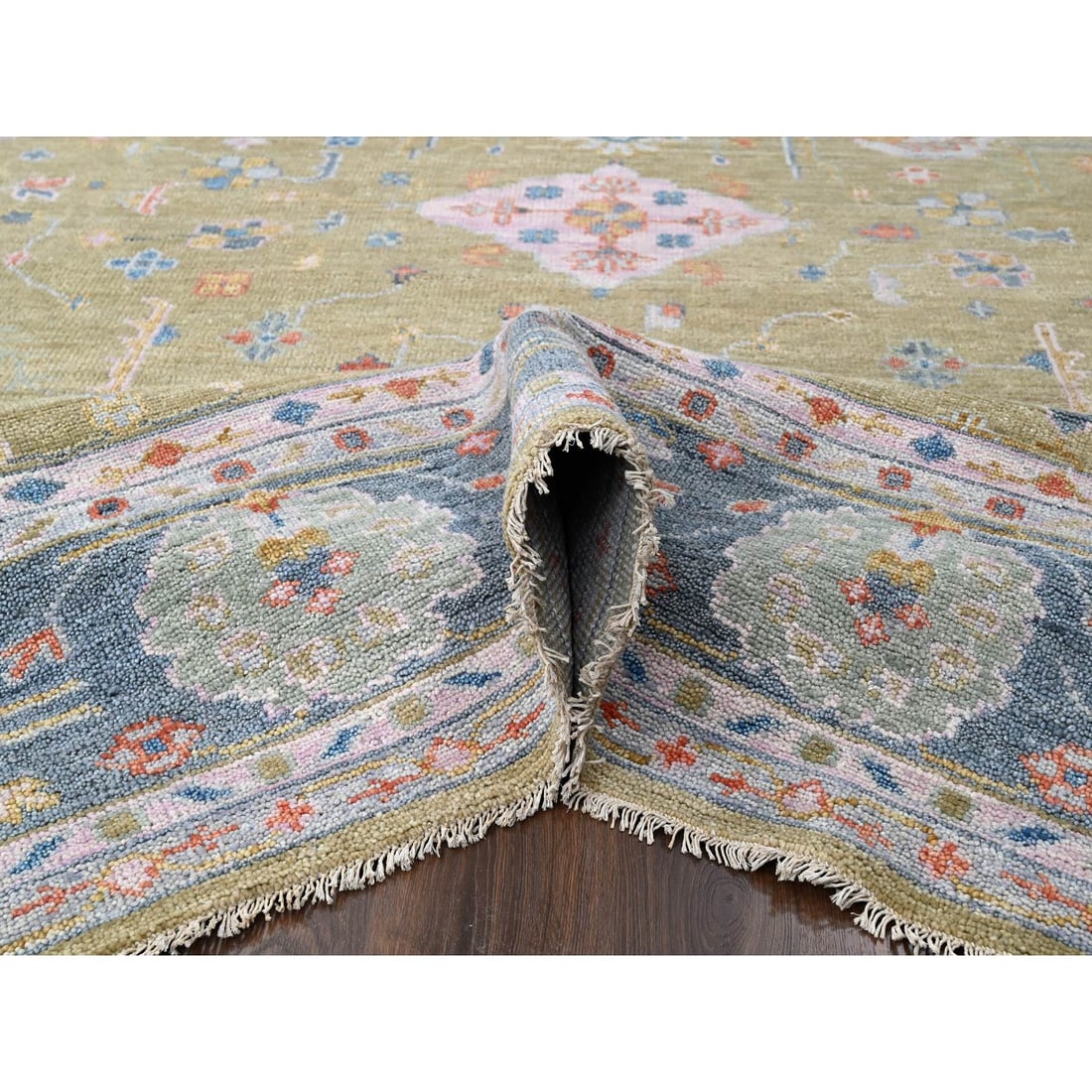 Dusty Yellow Oushak Design Supple Hand Knotted Oversized Rug - 5