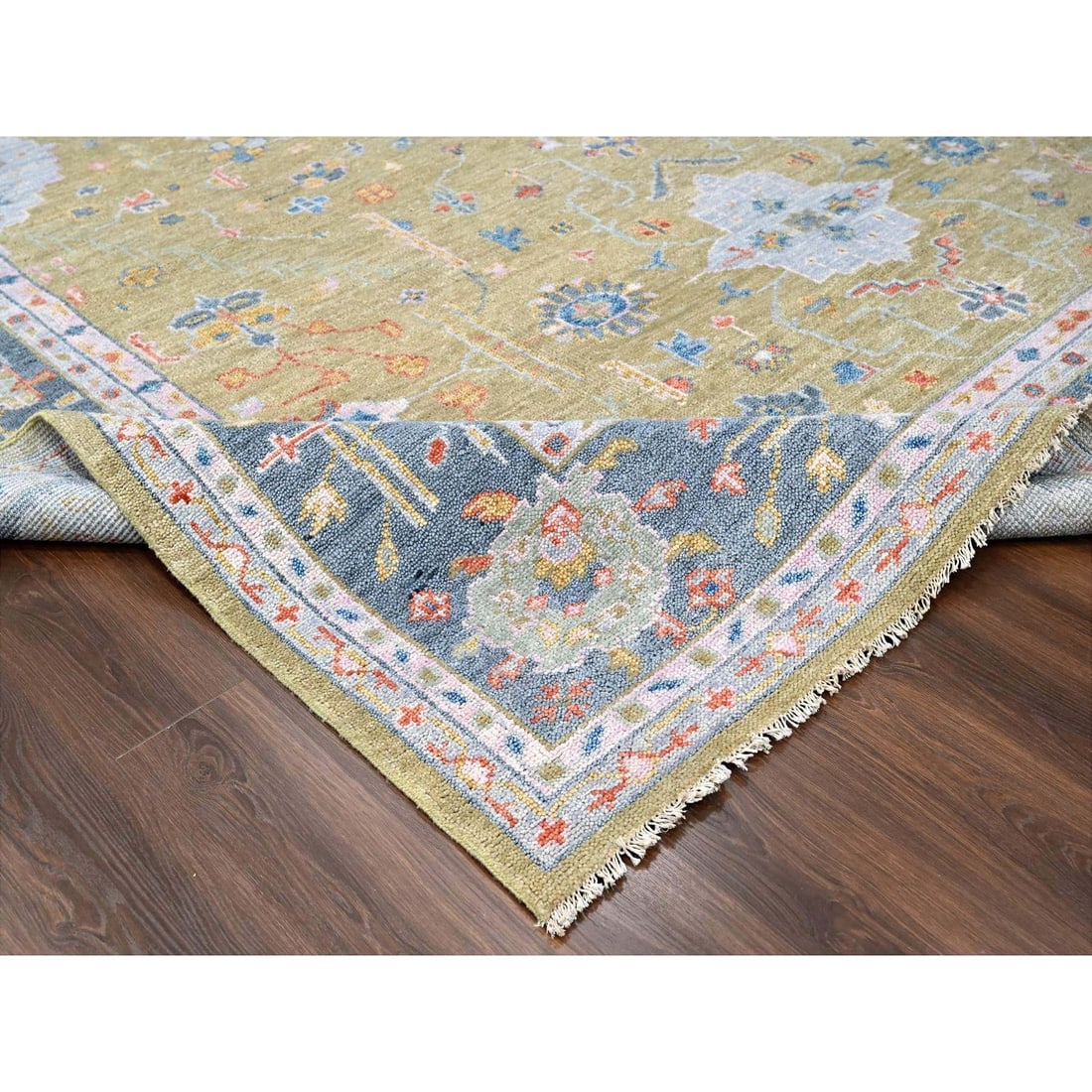 Dusty Yellow Oushak Design Supple Hand Knotted Oversized Rug - 6