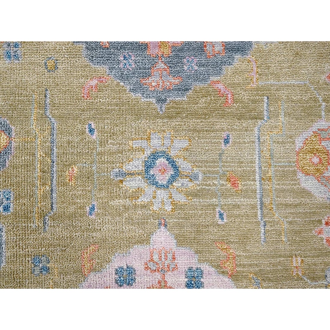 Dusty Yellow Oushak Design Supple Hand Knotted Oversized Rug - 7