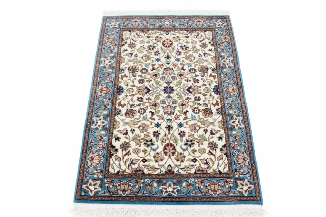 Cream Floral Kirman 3X4 Oriental Rug - 3