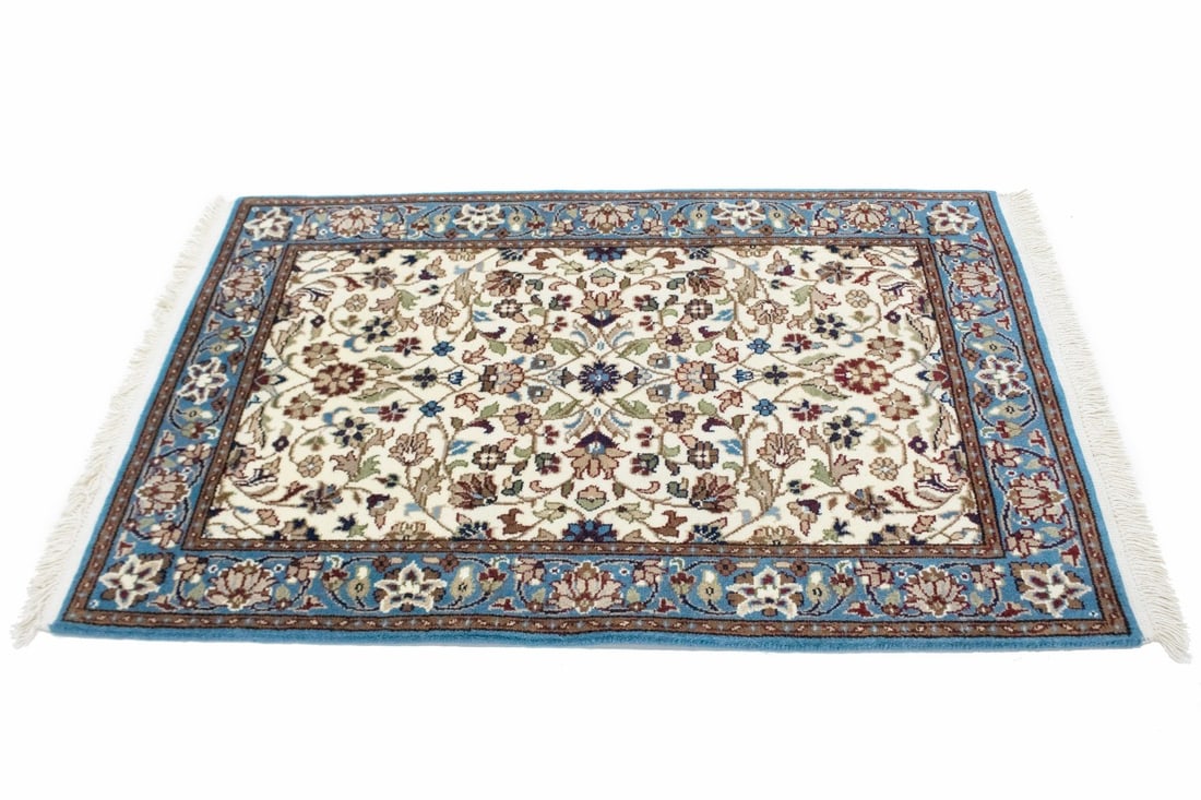 Cream Floral Kirman 3X4 Oriental Rug - 5