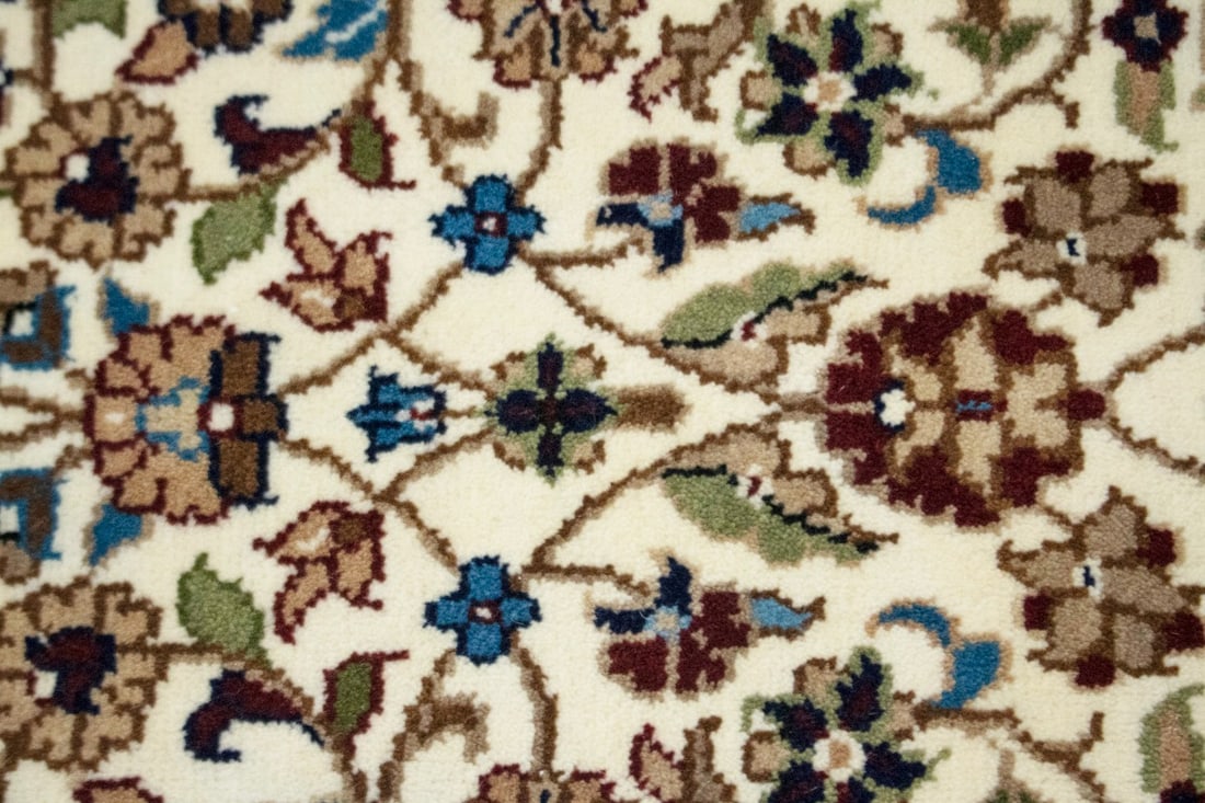 Cream Floral Kirman 3X4 Oriental Rug - 7