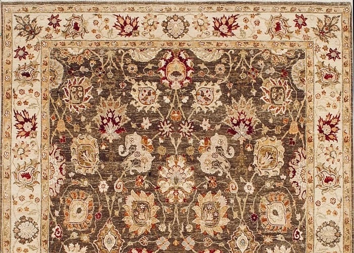 Hand Knotted Indo-Tabriz Brown Wool New Oriental Rug Carpet 7'11" x 10'4" - 4