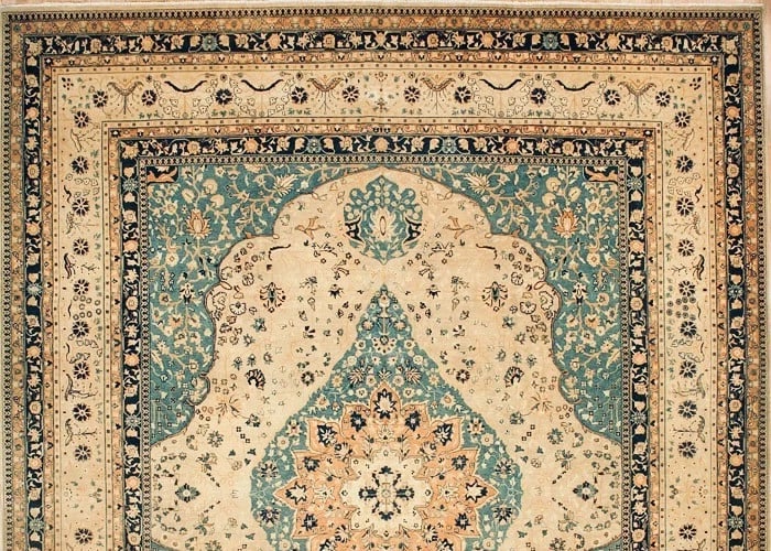 Hand-Knotted Indo-Kerman Area Rug Wool Cream Blue Oriental Carpet 11'10" x 15'1 - 4
