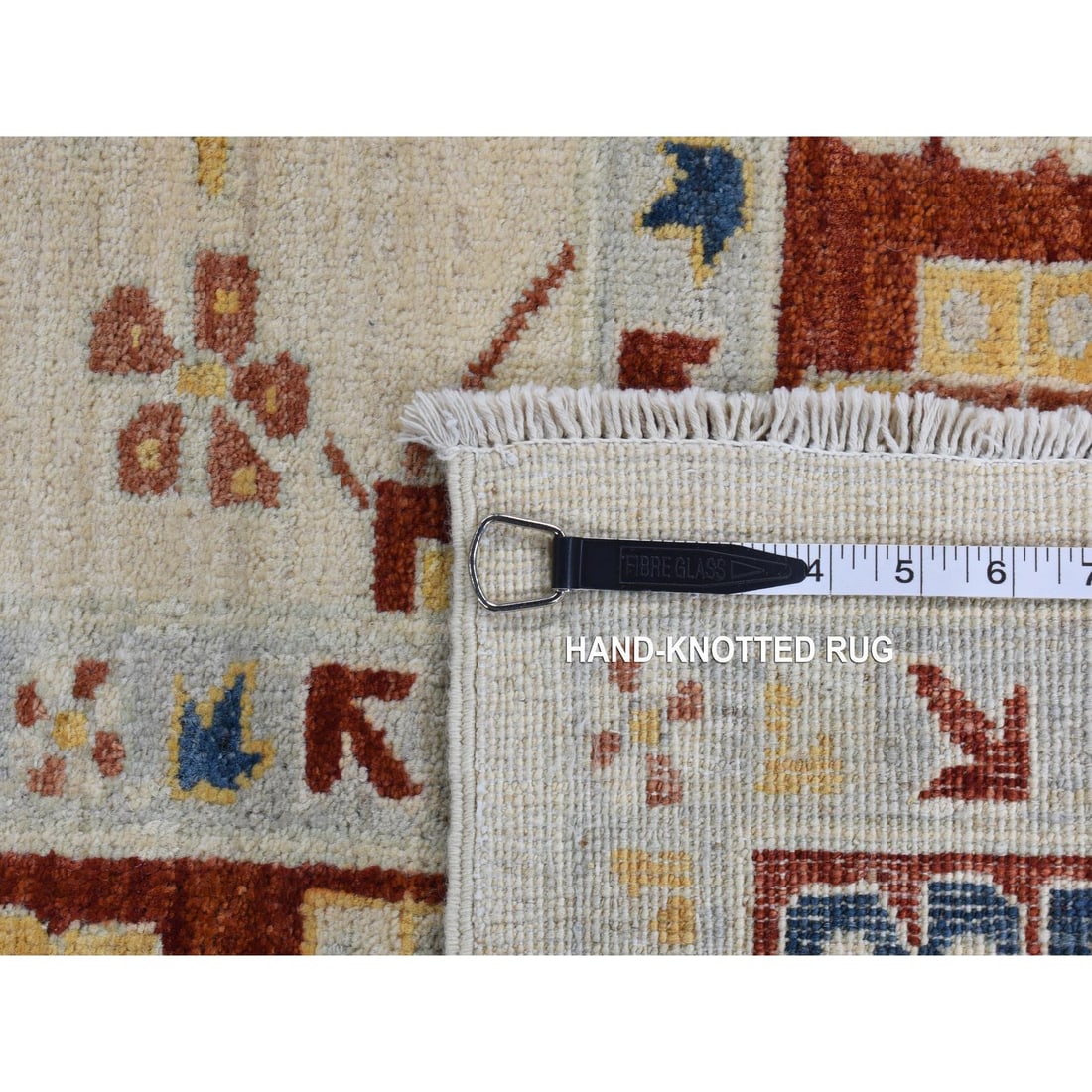 Parchment White, Peshawar with Mahal Design, Hand Knotted Wool Rug - 11