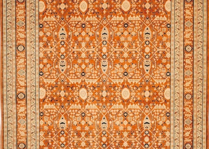 Hand Knotted Indo-Tabriz Geometric Rust Oriental Rug Wool Carpet 10'1" x 14'4" - 3