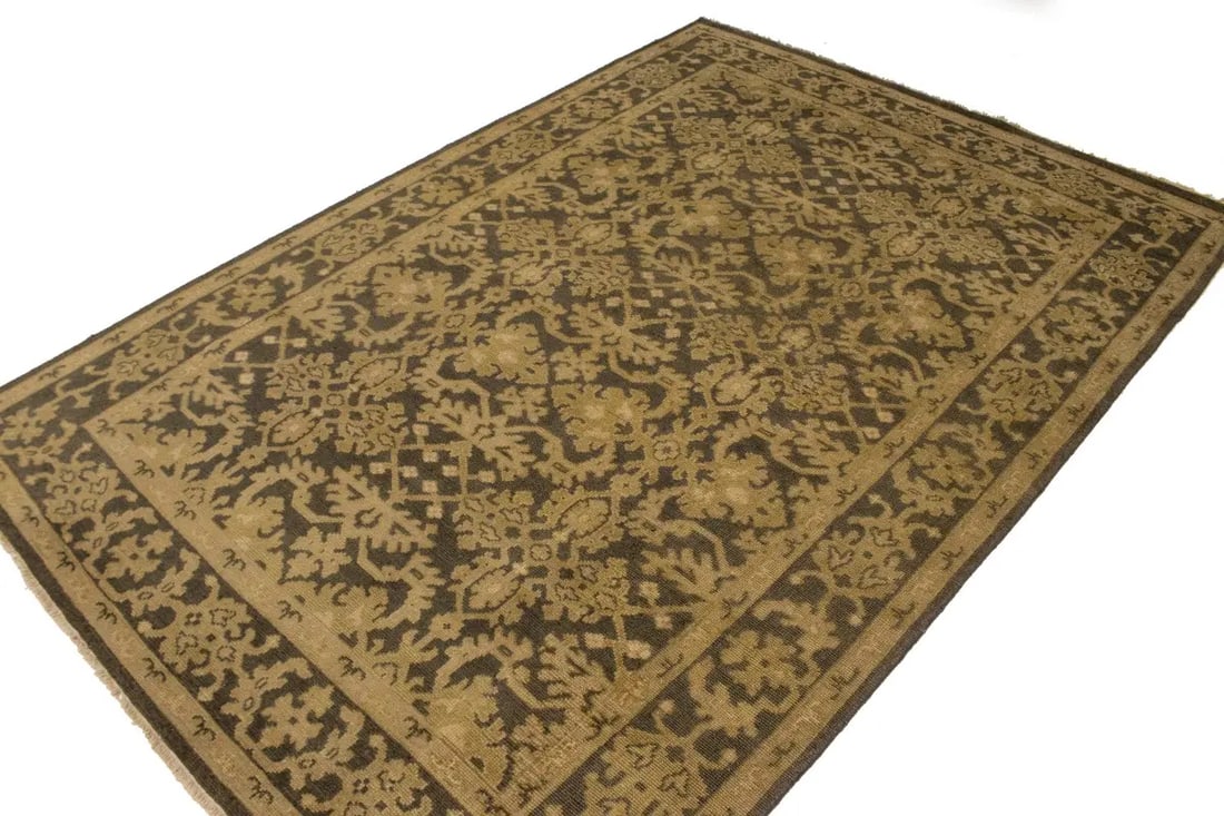 Dark Brown Transitional Floral 6X9 Oriental Rug - 4