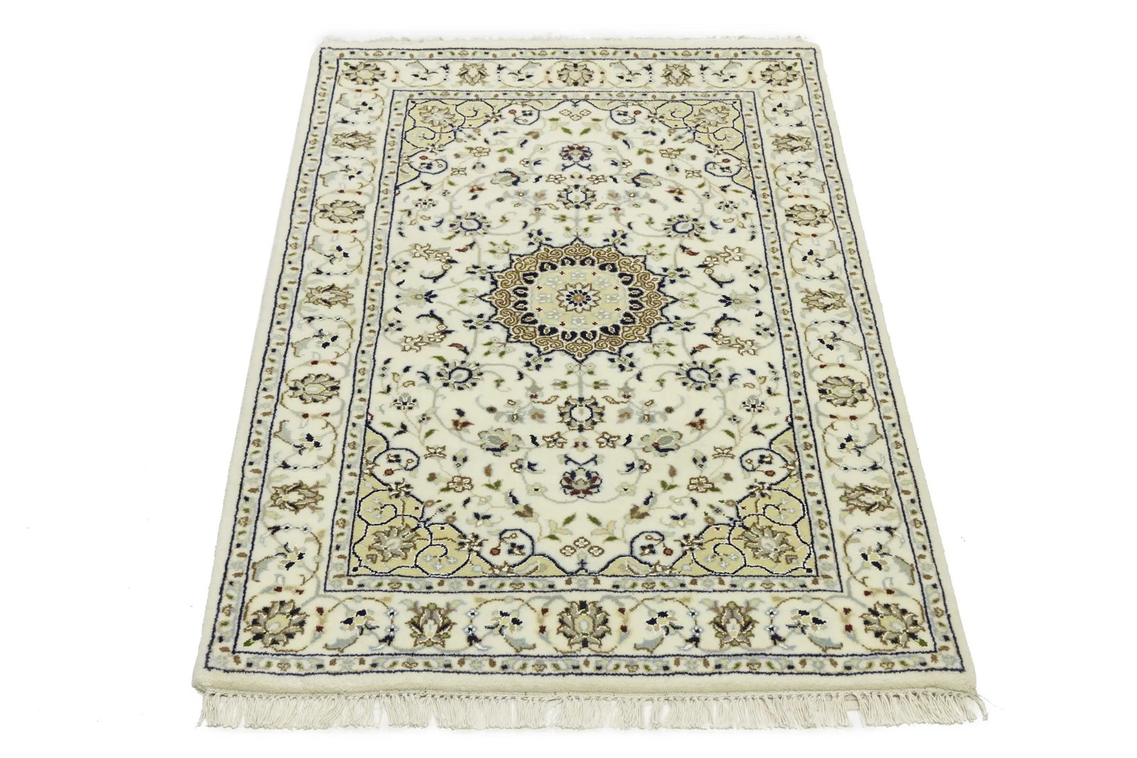 Cream Floral 3X4 Indo-Nain Oriental Rug - 3