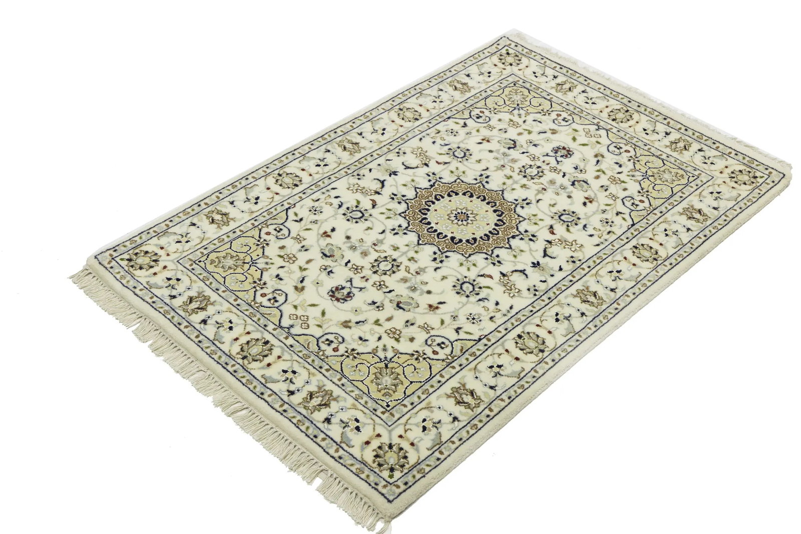 Cream Floral 3X4 Indo-Nain Oriental Rug - 4