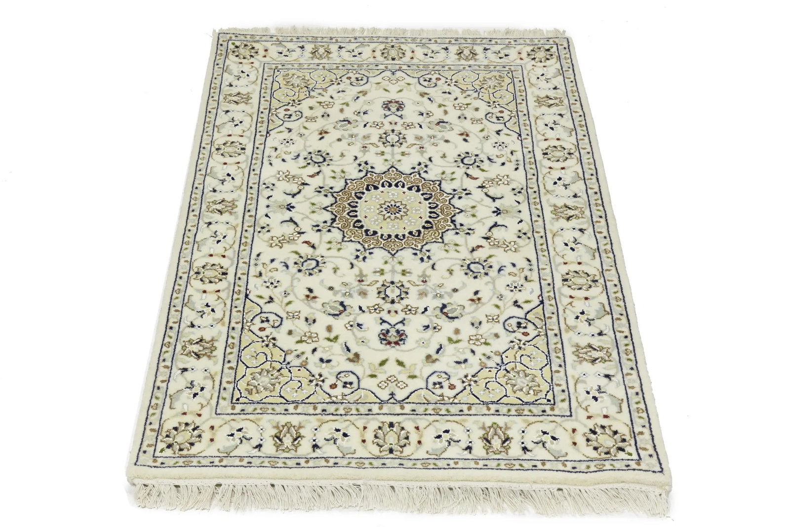 Cream Floral 3X4 Indo-Nain Oriental Rug - 5