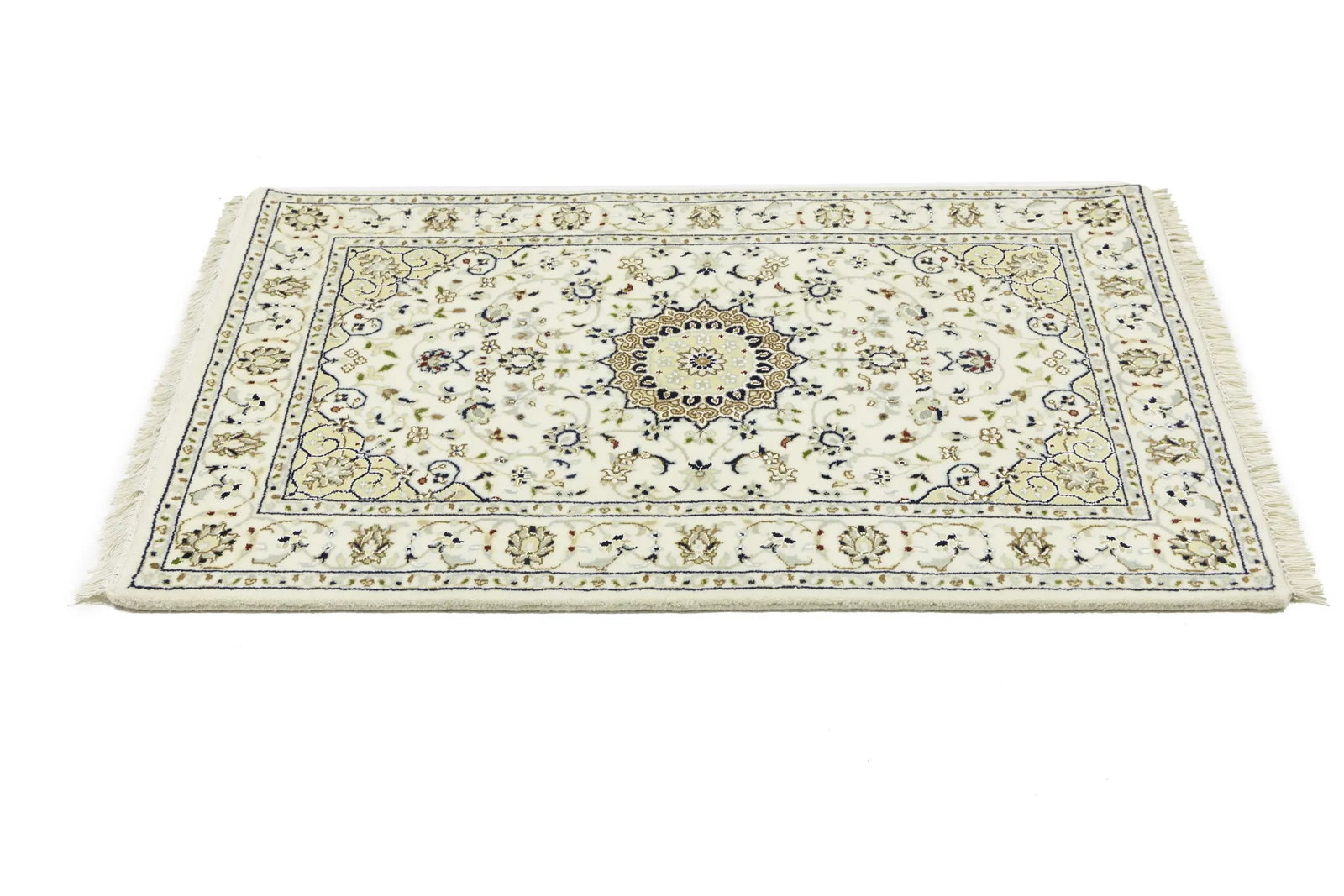 Cream Floral 3X4 Indo-Nain Oriental Rug - 7